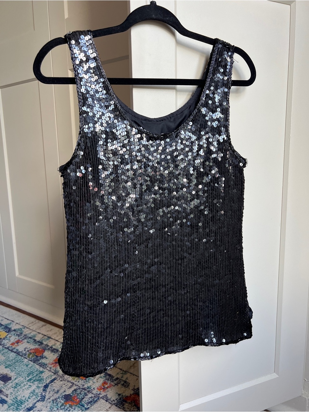 Laurence kazar Vintage 100% Pure Silk Black Sequin Embellished Tank Top